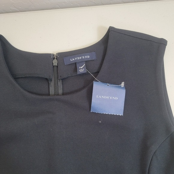 Lands End Ponte Sheath Dress Womens 14 Black Sleeveless Pocket 423033 - Picture 4 of 9
